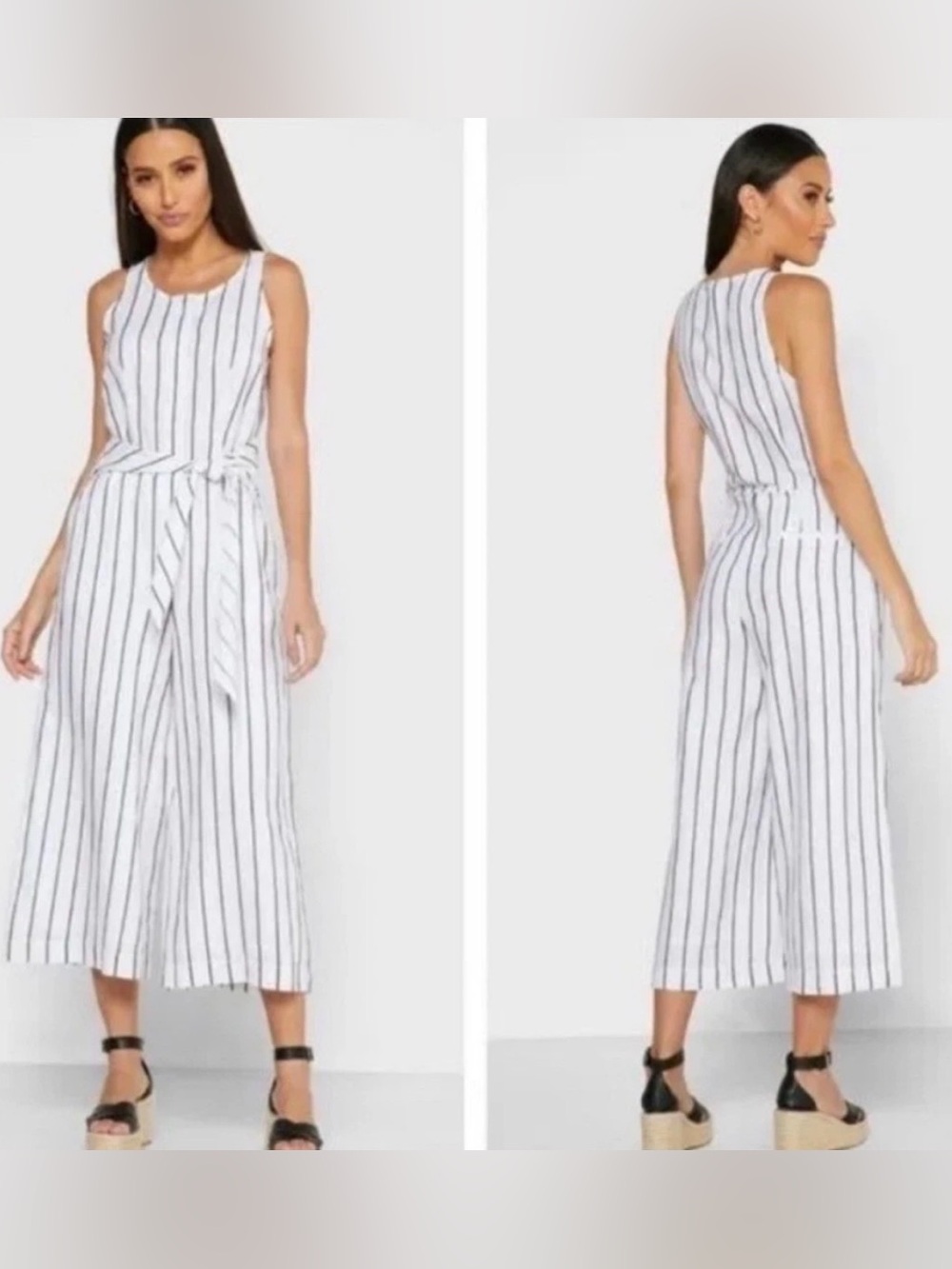 Banana Republic Striped Linen Blend Wide Leg Cropped Jumpsuit - Picture 2 of 14